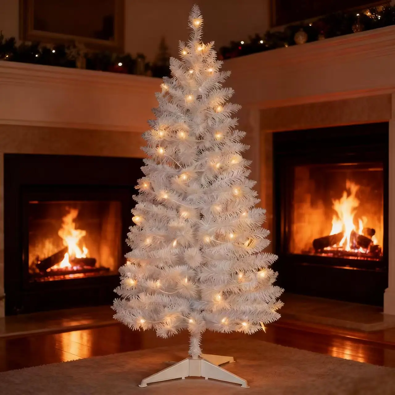 4ft Lighted PVC Festive Christmas Tree - Glam Small White Tinsel Pine Decorative Christmas Tree, Home Supplies for Home, Office Decor, Lighted Christmas Tree