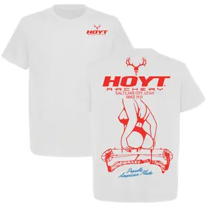 Hoyt Archery Sexy Girl Proudly American Made T-Shirt, Unisex Short Sleeve Casual 100% Cotton, Tactical Gear for Hunting Lover, Top Menswear