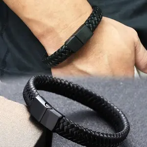 HELLRZR Mens Leather Braided Bracelet