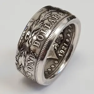 Vintage Letter Men's Rings, Antique Silver Male Wedding Band, Punk Engagement Jewelry, Men's Accessories for Wholesale