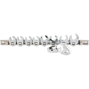 9710M 3/8-Inch Drive Metric Crowfoot Flare Nut Wrench Set, 10-Piece, Sizes 10-19