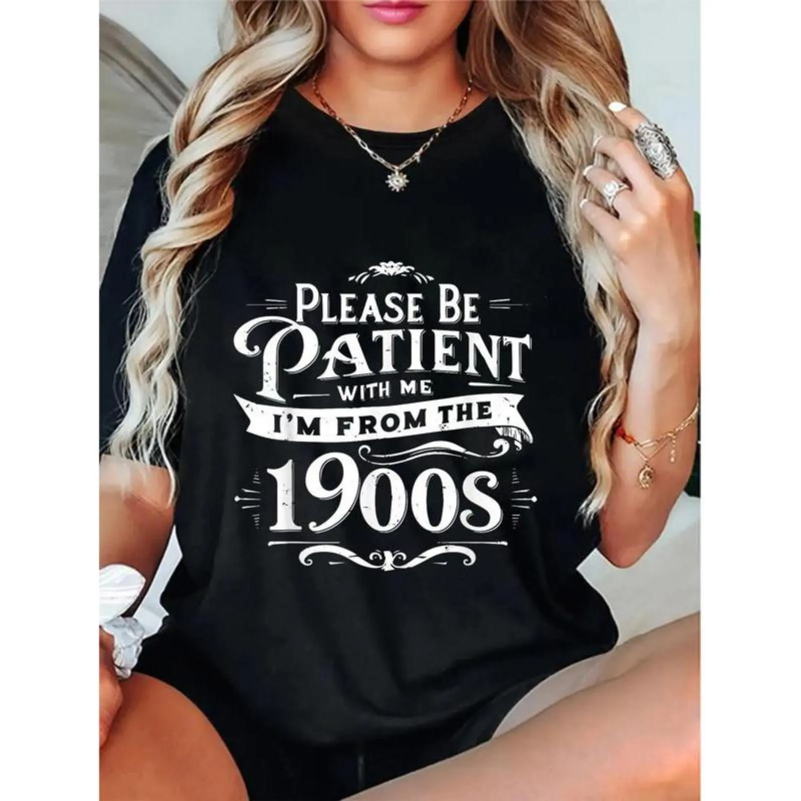 Cotton Unisex Please Be Patient I'm From the 1900s Funny Vintage Style T-Shirt Top Womenswear-DK.X