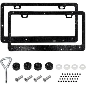 2 PCS Bling Stainless Steel License Plate Frame, Glitter Crystal Diamond Tag Cover Holder, Sparkly Bedazzled Rhinestone Accessory for Cars, Festive & Party Supplies