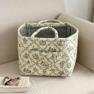 French Country Quilted Storage Basket | Floral Print Foldable Organizer - Perfect for Clothes, Books & Home Decor