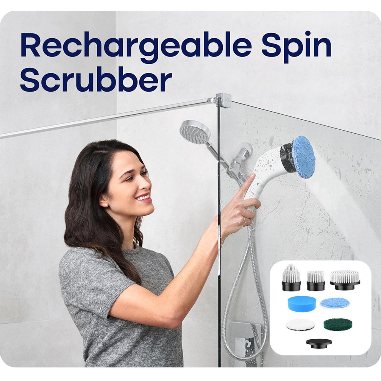 （Limited Time ) Upgraded Cordless Electric Spin Scrubber Bathroom Cleaning Set with 8 Replaceable Brush Heads, 3-Level Adjustable Extension Handle, Dual Speed and IPX7 Waterproof, Ideal for Bathroom, Kitchen, Toilet, Window, Pool and Car Cleaning