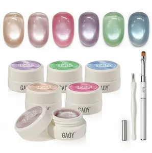 GAOY Sheer Silk Cat Eye Gel Nail Polish Set, 6 Colors Jelly Pink Blue Green Holographic with Magnet, for Salon Manicure & Nail Art DIY at Home, Mermaid Prism