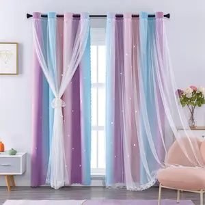 Blackout Curtains for Girls Bedroom Decor 63 inches Long Window Curtains Colorful Rainbow Design 2 Panel Sets, Kids Room Unicorn Princess Theme Home Decor Ombre Drapes Pink/Purple W34 X L63