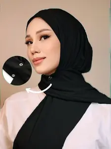 Instant Hijab Tudung for Women, Elegant Woven Fabric, Button Fastened Design, All Season Wearable, Slip Resistant Style
