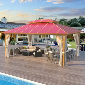 12'x16' All-Season Aluminum Gazebo with Double-Layer Roof & Elegant Wine Red Finish, UV/Weatherproof Design for Patio, Garden, Lawn