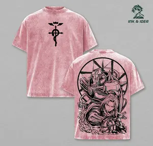 Fullmetal Alchemist Brotherhood Oversized Washed Graphic Tee – Vintage Heavy Cotton T-Shirt, Classic Anime Streetwear Top, Perfect for Manga Lovers & Dark Fantasy Fans
