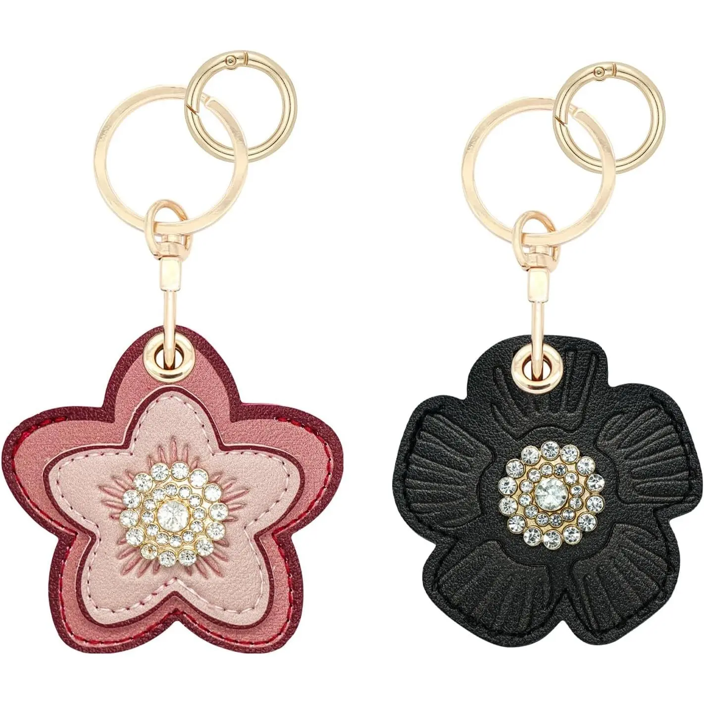 2 Pack Cute Flower Airtag Leather  Holder for Women, Kawaii Flora Key Ring  Case Cover for  AirTag