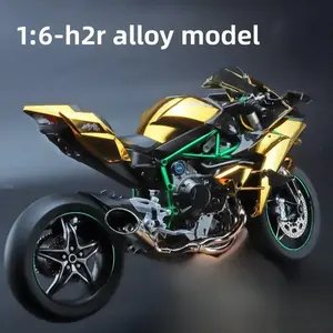 1:9 Extra-large Kawasaki H2R replica motorcycle model, with high-precision detail reproduction, realistically simulating exhaust smoke effect, with strong metallic texture, of collector-level craftsmanship, suitable for model enthusiasts.