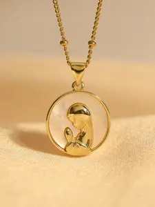 Prayer Virgin Mary Pendant Necklace, Round Shell Mother Necklace, Mother's Day Gift, Retro Style, All Seasons, Stainless Steel