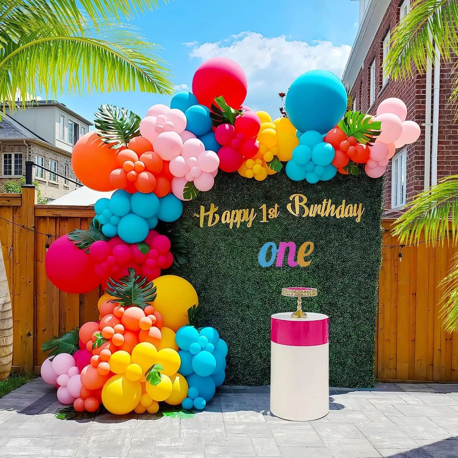 Hot Pink Blue Yellow Orange Balloons 160Pcs For Moana Theme Balloon Garland Arch Kit Summer Tropical For Baby Moana Birthday Decorations Luau Hawaiian Aloha Beach Party