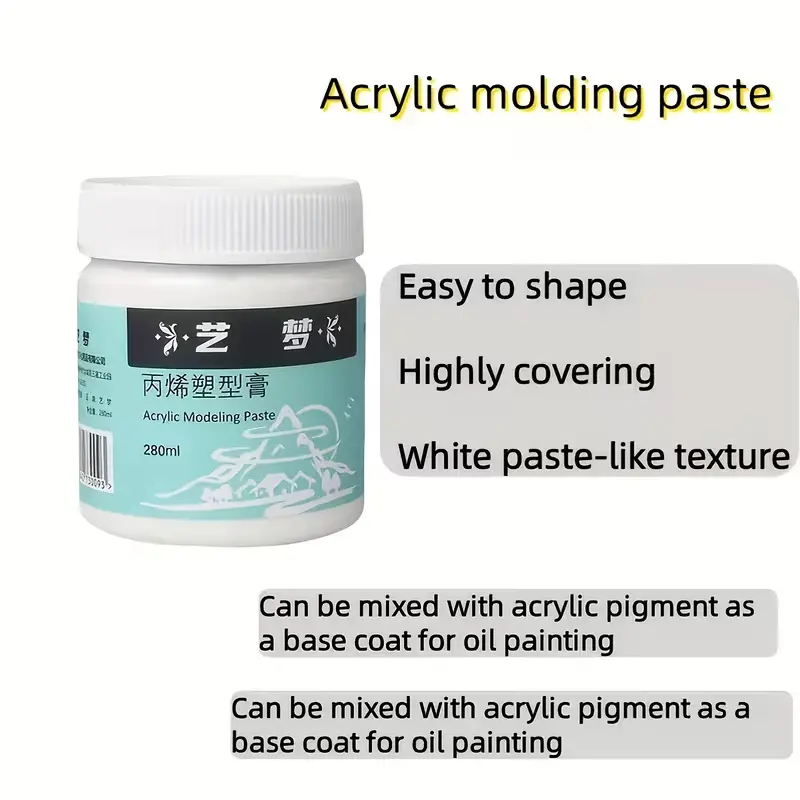 1pc acrylic molding paste/transparent texture paste, 9.47 ounces per bottle, suitable for artistic creation such as oil painting, acrylic painting, decorative painting, wall decoration, etc., can create three-dimensional texture and brush stroke effects