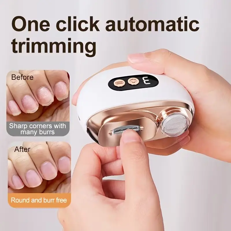 Intelligent electric nail clipper, 2-in-1 polishing nail trimmer, Precise nail trimmer, Cordless nail trimmer, USB charging, 500mAh battery, with anti cutting, polishing, lighting functions, perfect for manicure, nail art, filing, shaping, perfect gift