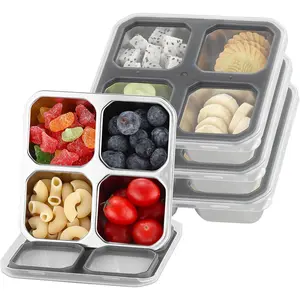 4 Divided Compartments Snack Containers Bento Snack Box with Lid Stainless Steel  Plates  Meal Prep Lunch Box  Storage Containers for Adults Travel Work