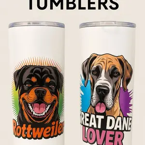 Dog Breed 20oz Tumbler Cups Featuring Rottweiler and Great Dane Designs Perfect for Pet Lovers