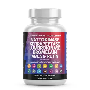 Clean Nutraceuticals Nattokinase, Serrapeptase, Lumbrokinase, Bromelain, Amla, Rutin & More for Wellness Support Supplement Capsules – Flow Defend