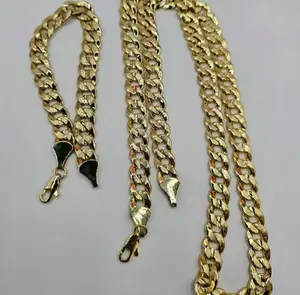 Exquisite Chain Jewelry Cuban Link Necklace Set - 20in-24in Adjustable Chain (Choose 20in, 22in or 24in) with Matching Bracelet