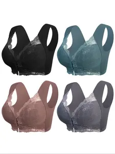 4 Pack Women's Solid Wireless Buckle Bra, Soft Comfy Breathable Basic Underwear, Medium Support, Fit, Casual Style, All Seasons Lingerie Top