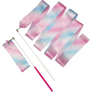 2pcs 78.7inch Gymnastic Ribbon Sparkling Dance Ribbon Twirling Baton Long Ribbon Streamers Rhythmic Gymnastics for Kids Artistic Dancing Training Party Favors with Ribbon Dancer Wand