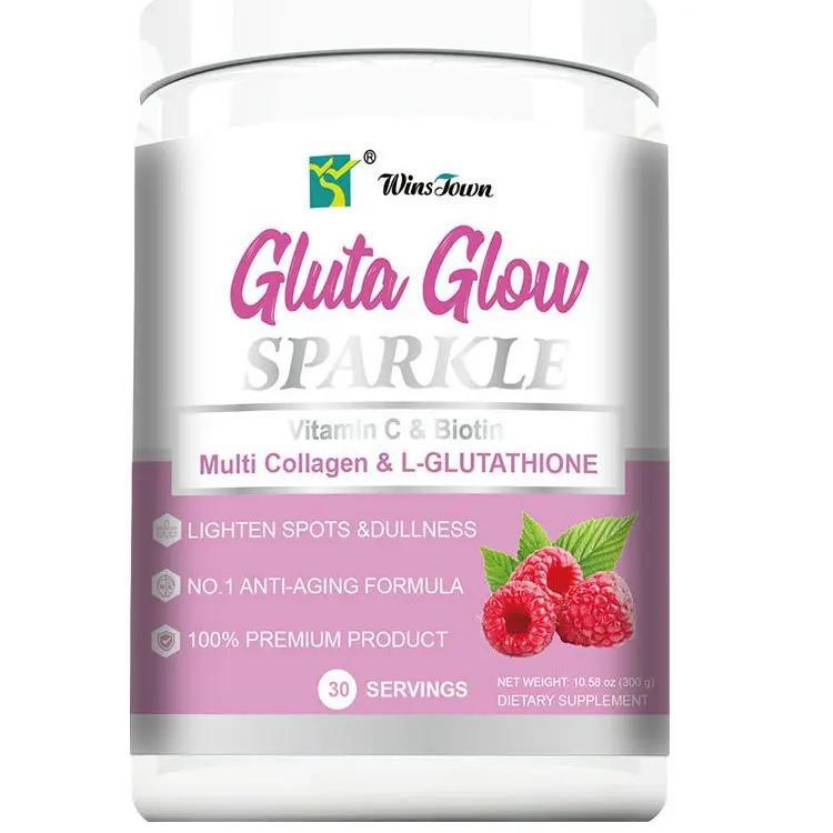 Winstown GLUTA GLOW SPARKLE Edible Collagen Booster Supplement - Skin Radiance-Boosting Powder with Protein, Vitamin C, Biotin, Multi Collagen Complex for Health, Fitness Support