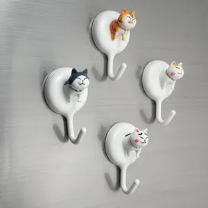 Cat Head Design Wall Hook, 4 Counts Waterproof Removable Towel Hook, Kitchen Utensil Hook, Home Organizer for Bathroom Kitchen Shower