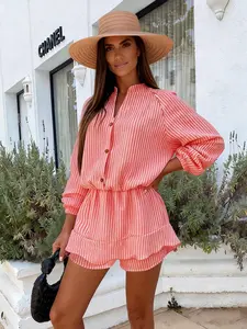 Women's Fashion Boho Striped Cardigan Jumpsuit, Loose Fit, Perfect for Vacation, Stylish All-In-One, Comfortable and Trendy
