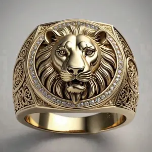 Men’s Punk Copper Ring – Lion Skull Tree Signet Style