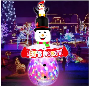 8 FT Christmas Inflatables Colorful Snowman with Penguin Outdoor Decorations, Blow up Snow Man Yard Decor Built-in Bright Colorful Rotating LED, Weatherproof Holiday for Garden Patio Lawn Party Banner Light