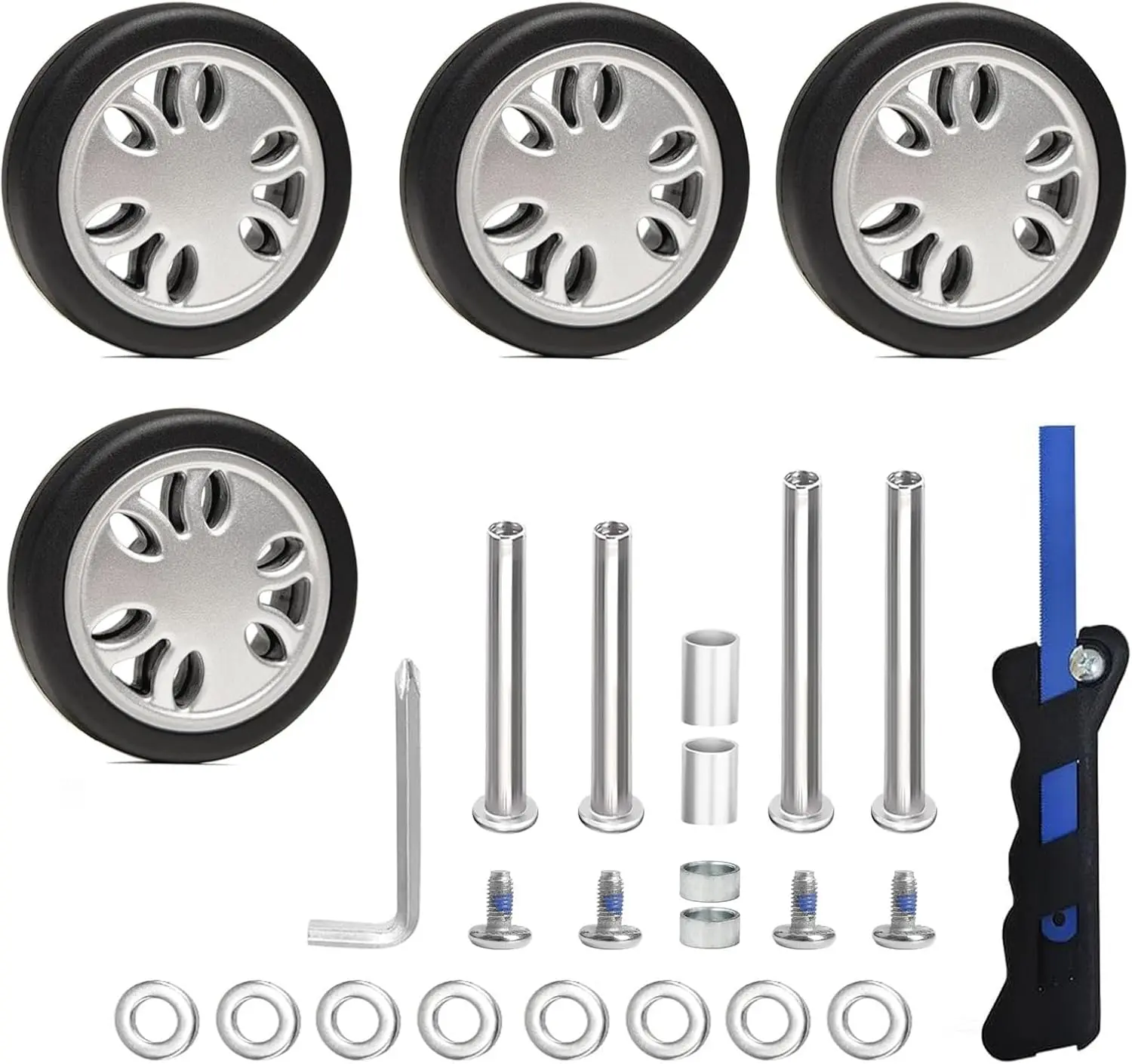 4pcs Synthetic Rubber 360-Swivel Rotating Replacement Casters for Luggage Repair, TPU 2-Size Axles (1.65in/42mm-1.77in/45mm) Mute Smooth Load-Bearing Wheels for Damaged Trolley DIY At-Home Fix
