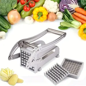 1 Set Professional Stainless Steel French Fry Cutter, Heavy Duty Manual Vegetable Slicer with Safe Blade Guard, Fruit Dicer for Potato, Carrot, Cucumber, Onion, Durable Kitchen Gadget for Home & Restaurant