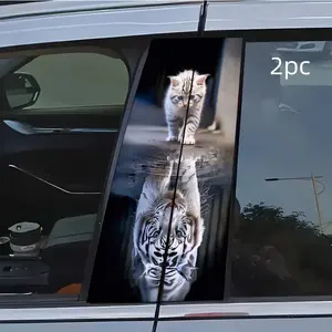 2pcs White Cat White Tiger Car Sticker B-Pillar DIY Middle Pillar Film Decorative Car Accessory