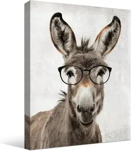 Donkey Wall Art Rustic Farm Animals Wall Decor Funny Donkey Wears Black Glasses Picture Modern Art Poster Stretched and Framed for Farmhouse Living...