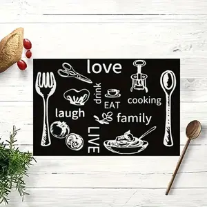 4/6 Pieces Polyester Table Mats with Black and White Knife and Fork Pattern - Non-Slip, Easy to Clean, Decorative Placemats, Suitable for Kitchen, Dining Room, Restaurant, Best for Christmas