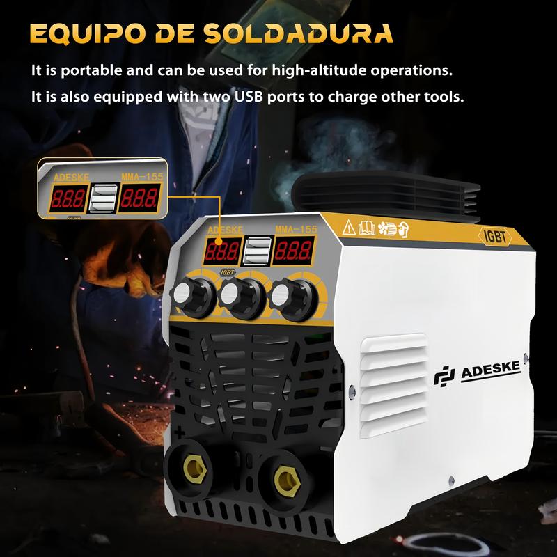 ADESKE MMA-155 Portable Welding Machine – Dual Voltage 110V/220V, 120A Output, Digital Display, Overload Protection, Complete Welding Kit for Home, Auto Repair & Construction