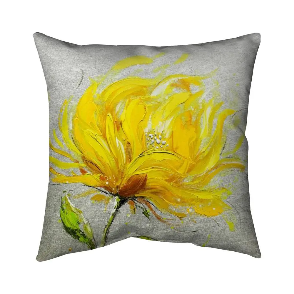 Begin Home Decor 5542-1818-FL69 18x18 in. Yellow Fluffy Flower Soft Furry Cushion - Contemporary Botanical Outdoor Cushion, Living Room Decor, Outdoor Cushions