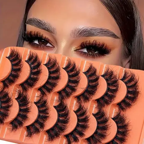7 Pairs Faux Eyelashes, Fluffy False Eyelashes, 20mm Full Wispy Strip Eyelashes, 8D Volume Curly False Eyelashes, Non Sensitive Good, Patch Form, Wispy Cosmetic Lashes