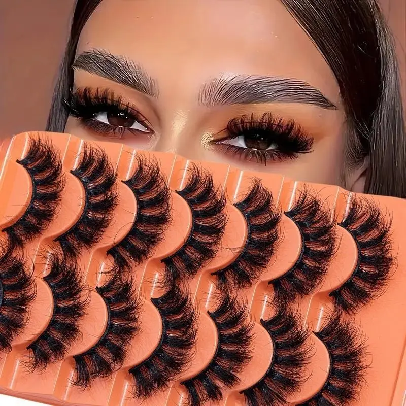 7 Pairs Faux Eyelashes, Fluffy False Eyelashes, 20mm Full Wispy Strip Eyelashes, 8D Volume Curly False Eyelashes, Non Sensitive Good, Patch Form, Wispy Cosmetic Lashes