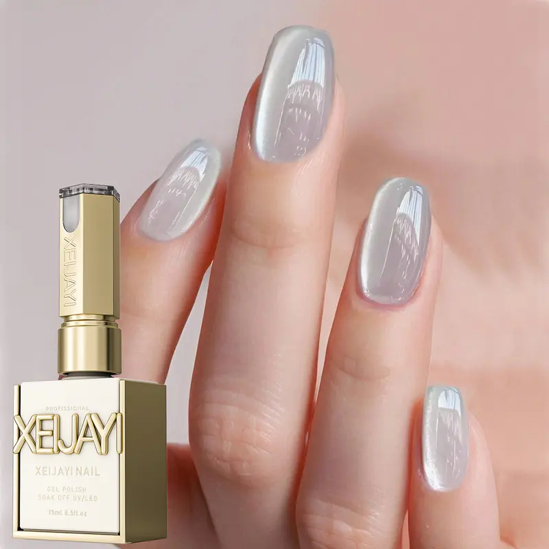 XEIJAYI 1PC 15ML TPO-HEMA-Free White Moonlight Glowing Effect Cat Eye Gel Nail Polish Bottle, Alcohol-Free Reflective Magnetic Soak-Off UV LED Formula for Gel Polishing, Home Use