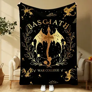 Fourth Wing Basgiath War College Blanket Gold Dragon Crest Constellation Fantasy Book Inspired Throw Gift For Readers Fans Teens Adults