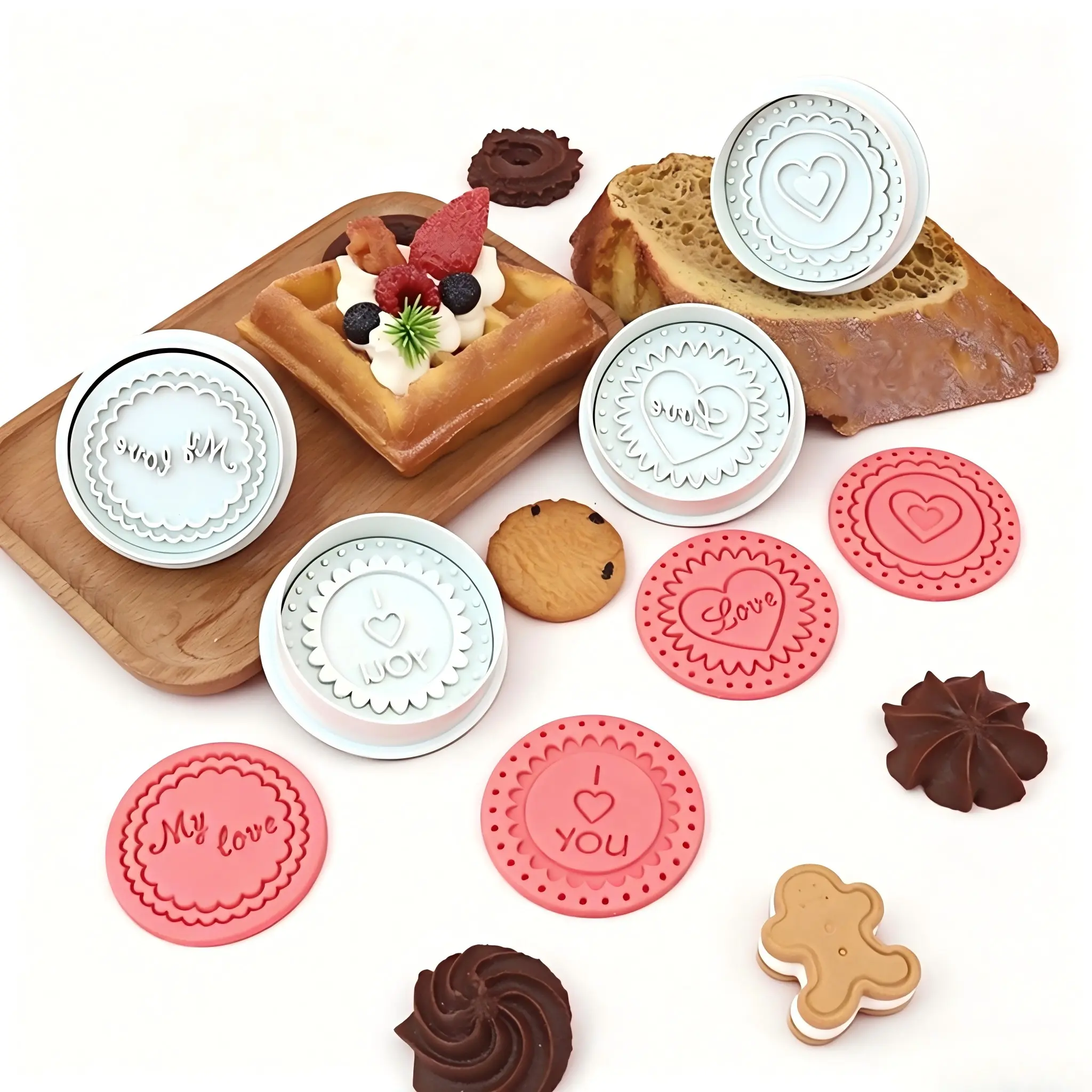 4Pcs,Cookie Embossing Mold, Valentine's Day Series, Clear Patterns, Easy Release, Ideal for Baking Enthusiasts, Creative Baking, Perfect Gift