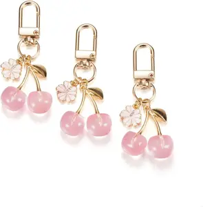 Flower Keychain 3pcs Sakura Set Black White Pink Small Cherry Blossom Pendant Key Chain for Women Bag Charm Car Key Ring Purse Backpack Handbag ecoration PINKCHERRY