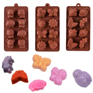 3 Pack Gummy Bear Molds, Silicone Chocolate Molds, Animal Shaped Moldes Forest Cute Theme Baking Moulds Bear, Lion, Hippo, Beetles, Butterflies, and Flowers