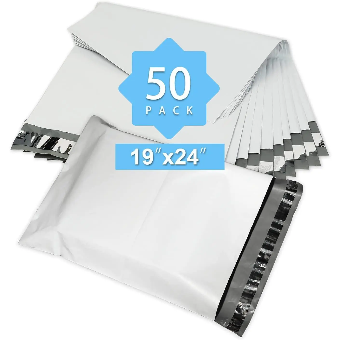 Reliable Mailer 19x24 Inch 50Pcs White Poly Mailers Bulk Envelopes Shipping Bags Self Seal Adhesive Waterproof and Tear-Proof Postal Expandable Polyethylene for Business Shipping Packaging