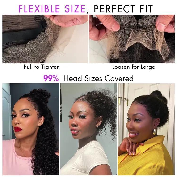 Luvme Water Wave 360 Lace Frontal Put On&Go Wig Invisi Strap Snug Fit Pre-Bleached Knots Pre-Pluck Natural Hairline Pre-Cut Lace 100% Human Hair Wig--Small Head Friendly