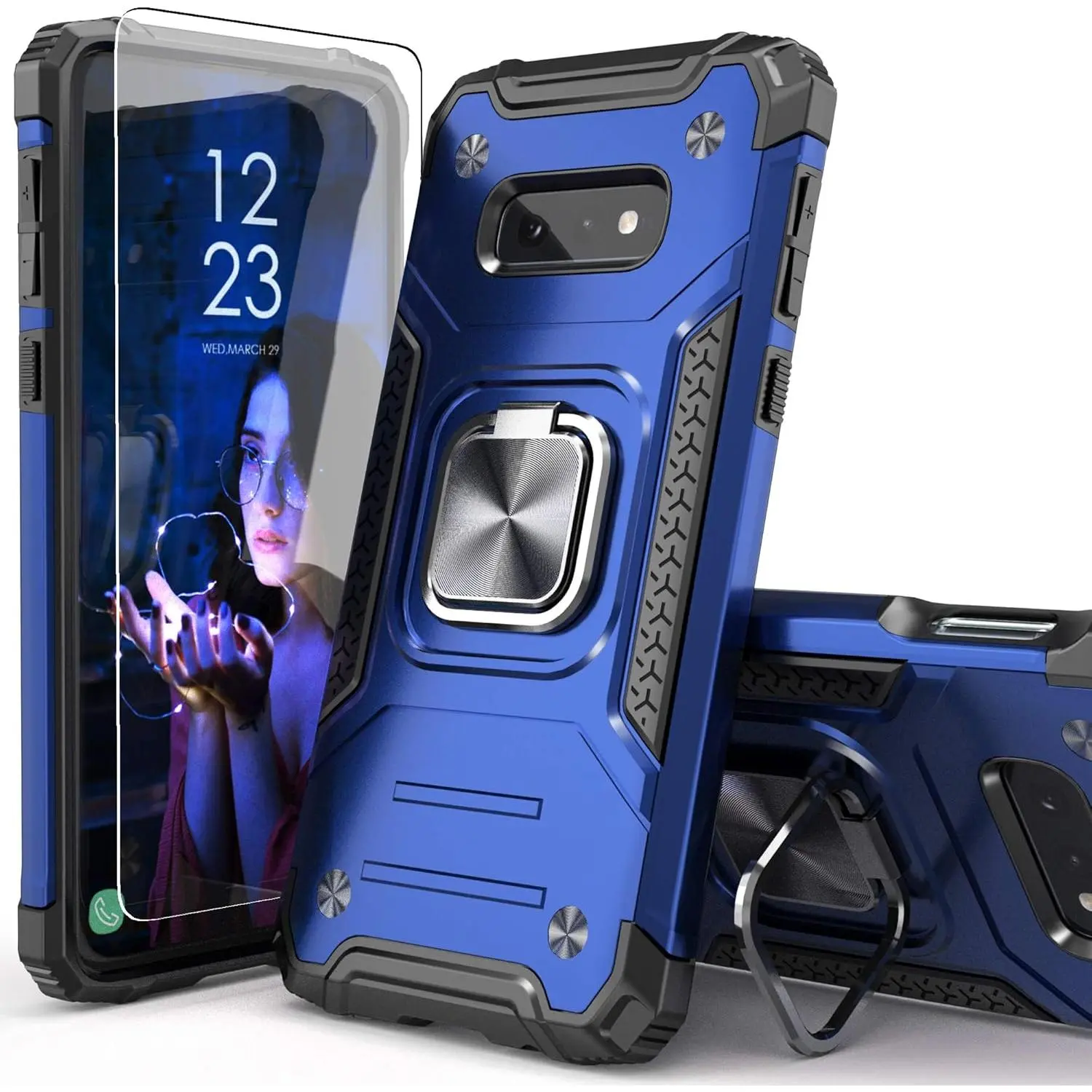 for Galaxy S10E Case with Screen Protector,Shockproof Drop Test Slim Fit Case with Car Mount Kickstand Lightweight Protective Cover for Galaxy S10E,Blue