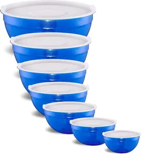 Blue Mixing Bowls With Airtight Lids,Stainless Steel Bowl,Salad Bowls 7 count Colorful Nesting Bowl Rainbow Kitchen Accessories,Size 7,3.6,2.7,2.1,1.5,1.1,0.8QT Stackable Design