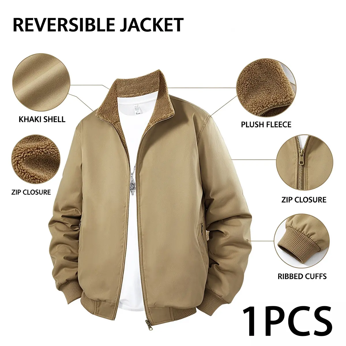 Men's Elegantly Structured Modernist Reversible Jacket Full Zip Front, Stand Collar, Dual Texture Design, Zip Pockets, Relaxed Loose Fit, All Day Thermal Comfort, Versatile Layering, Ultimate Premium Essential, Urban Daily Outdoor Wear